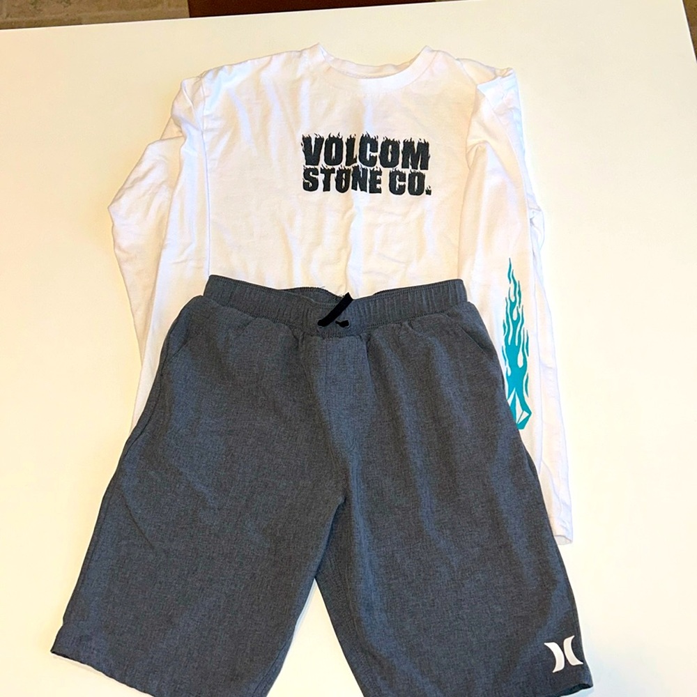 Volcom Long Sleeve Shirt, Hurley Boy Shorts, Bundle of 2 Both Sizes Boys XL 16